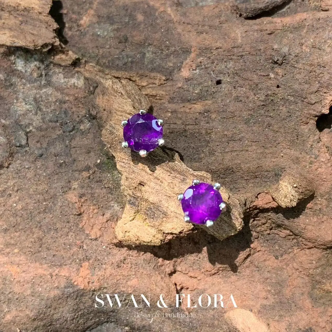 4MM Natural Amethyst Stud Earrings For Women Real 925 Sterling Silver Vintage Femme Gift Prevent Allergy Fine Jewelry