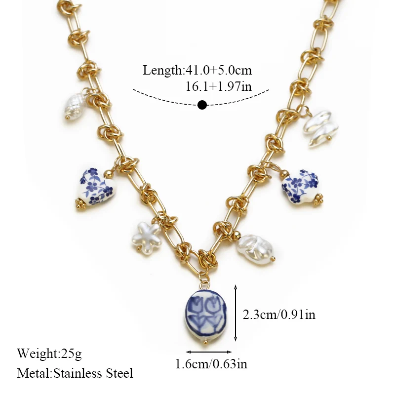 EILIECK 316L acier inoxydable breloques perle étoile céladon pendentif goutte collier pour femmes doré populaire été mode bijoux