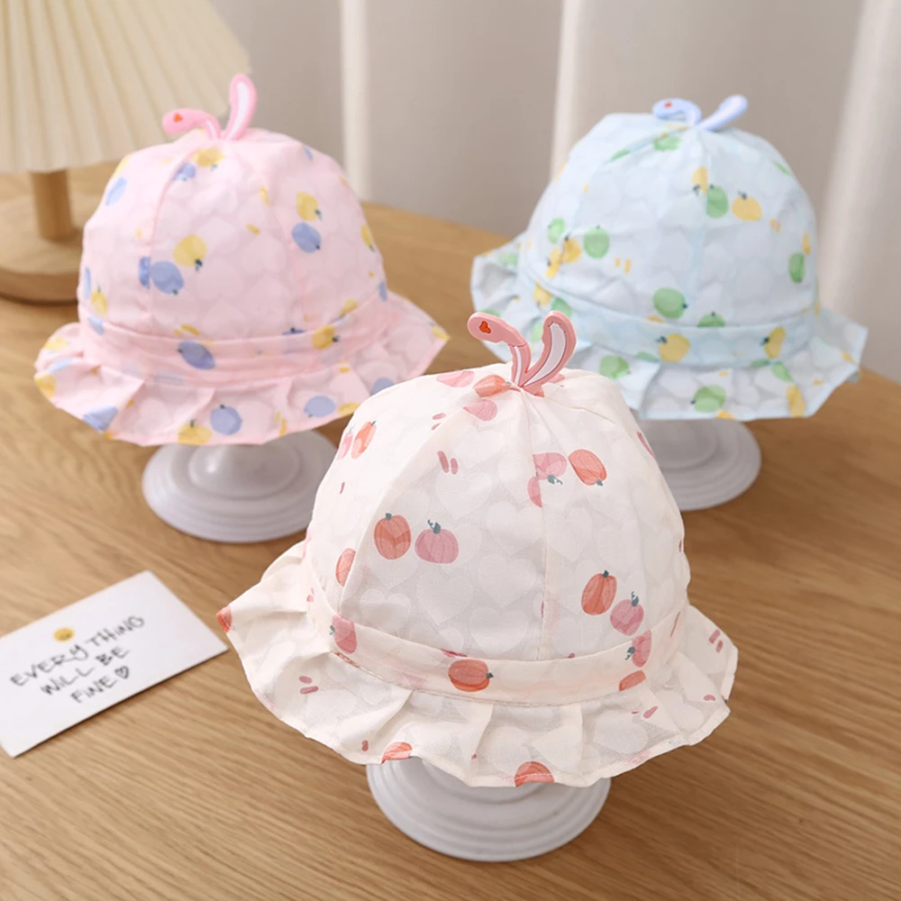 Printed Baby Fisherman Hat Drawstring Boys Girls Sun Visor Korean Spring Autumn Thin Baby Bucket Hats Caps For Kids 0-3 Months