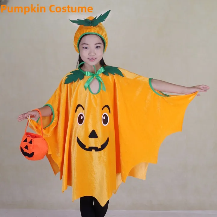 

Halloween Pumpkin Costume Children's Performance Clothes Adult Men's Makeup Dance Party Women's Girl Cosplay Robe Parent-Chil...