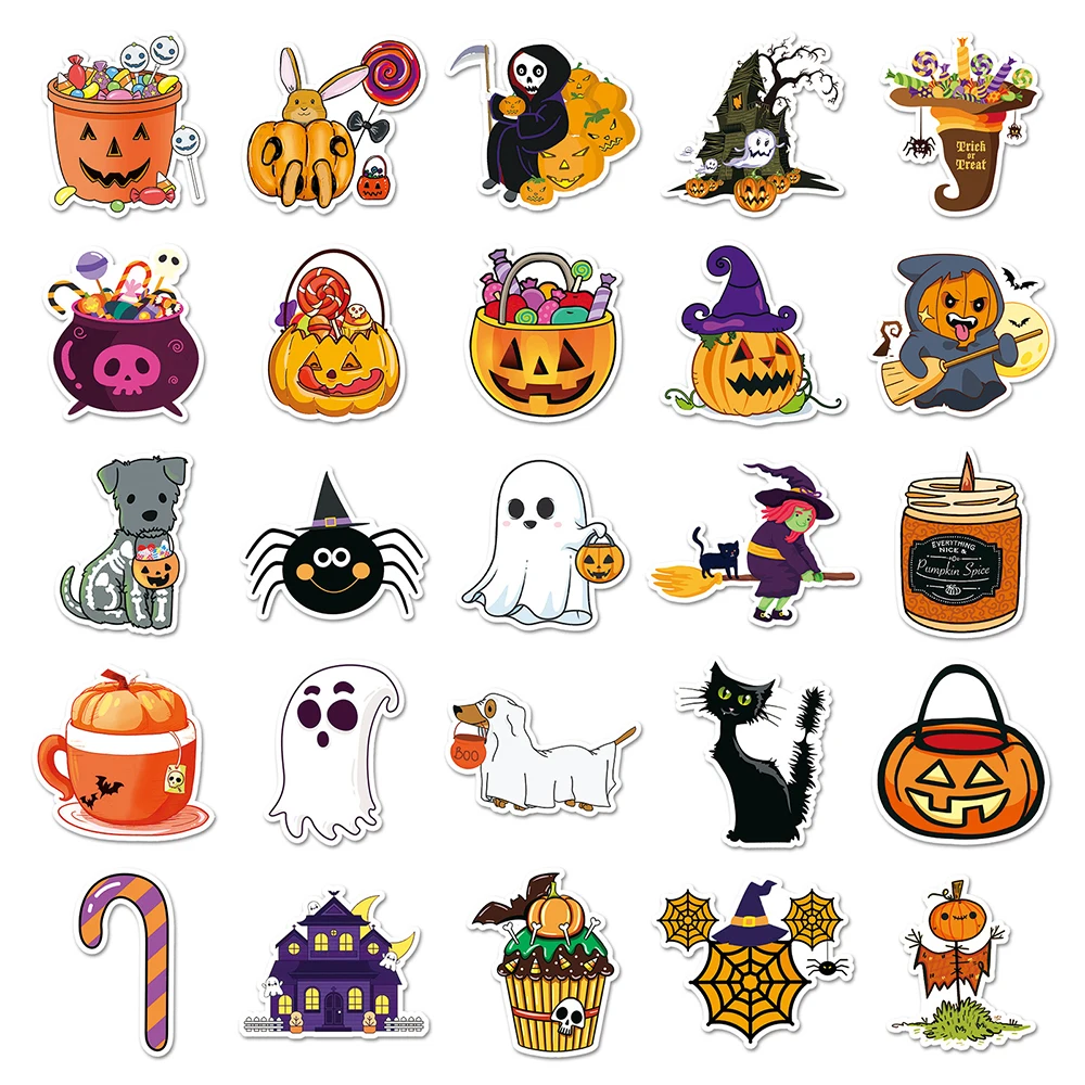 10/30/50/100PCS Funny Halloween Cartoon Stickers Decoration Cute Decals DIY Skateboard Fridge Phone Laptop Kids Graffiti Toys