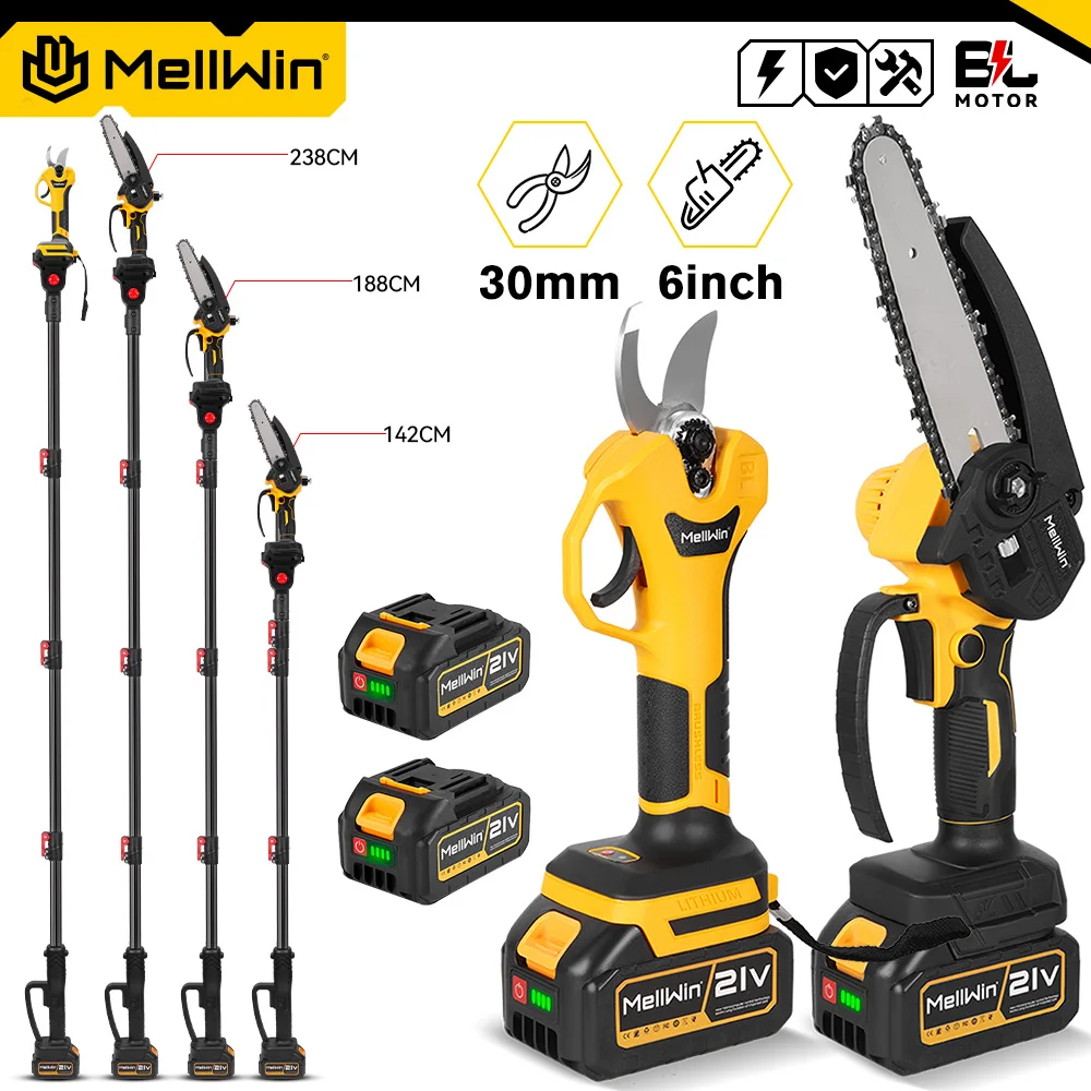 Image of MELLWIN 200CM Teleskopstange Bürstenlosen Hohe Zweig Elektrische Kettensäge Schere Garten Beschneiden Werkzeug Für Makita 18V Batterie pin