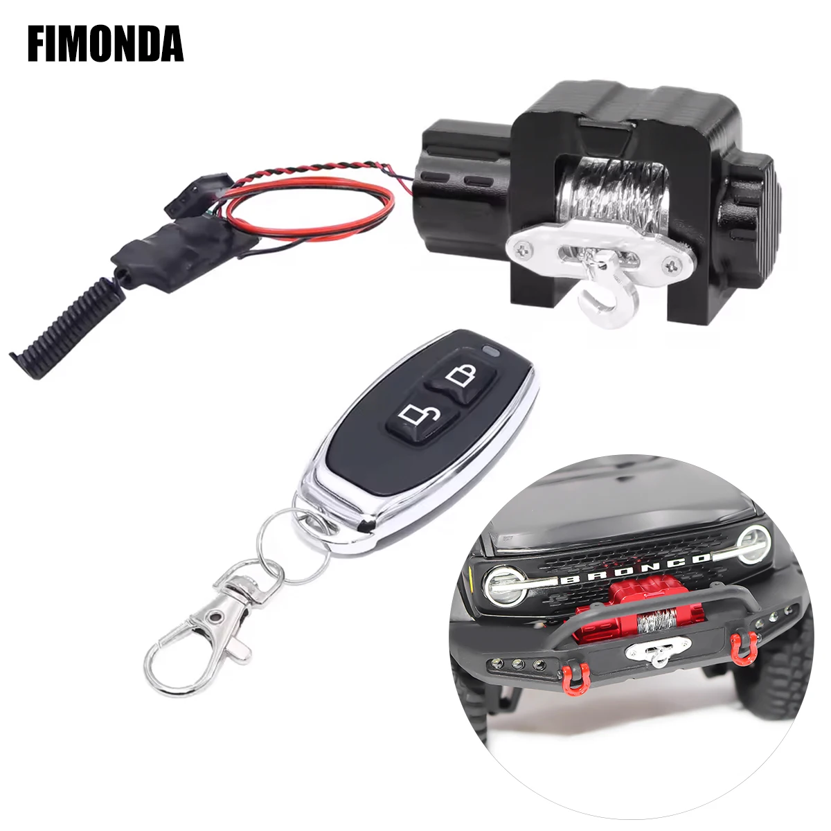 

1/18 RC Crawler Wireless Winch Kit – Metal Simulated Winch with Remote Controller for TRX4M Defender Bronco Upgrades