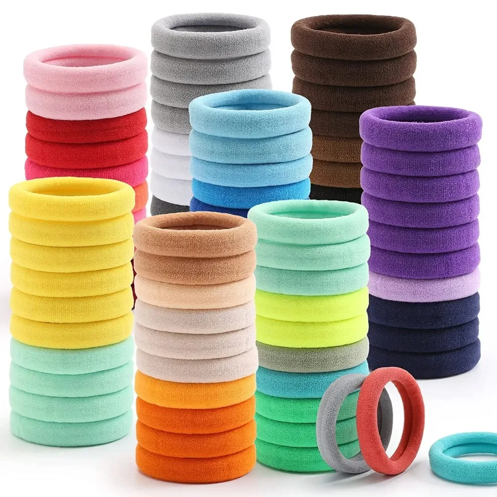 

50 elastic hair bands for women/girls, 4-centimeter-long hair clips, colorful nylon rubber hair bands, hair clasps