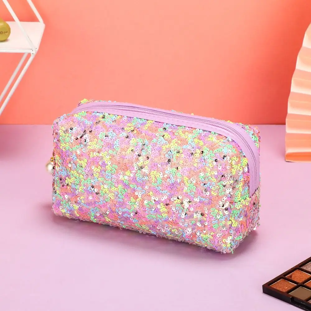 Women Sequins Makeup Bag High-capacity Zipper Storage Bag Lazy Cosmetic Zipper Pouch Handbags Makeup Travel Girls Gift