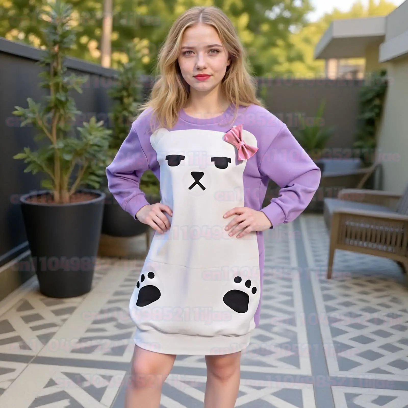 

KPop Demon Hunters Mira Cosplay Costume Wig Purple Bear Pajamas Sweatshirt Headwear Huntrix Halloween Party for Women Girls Cos