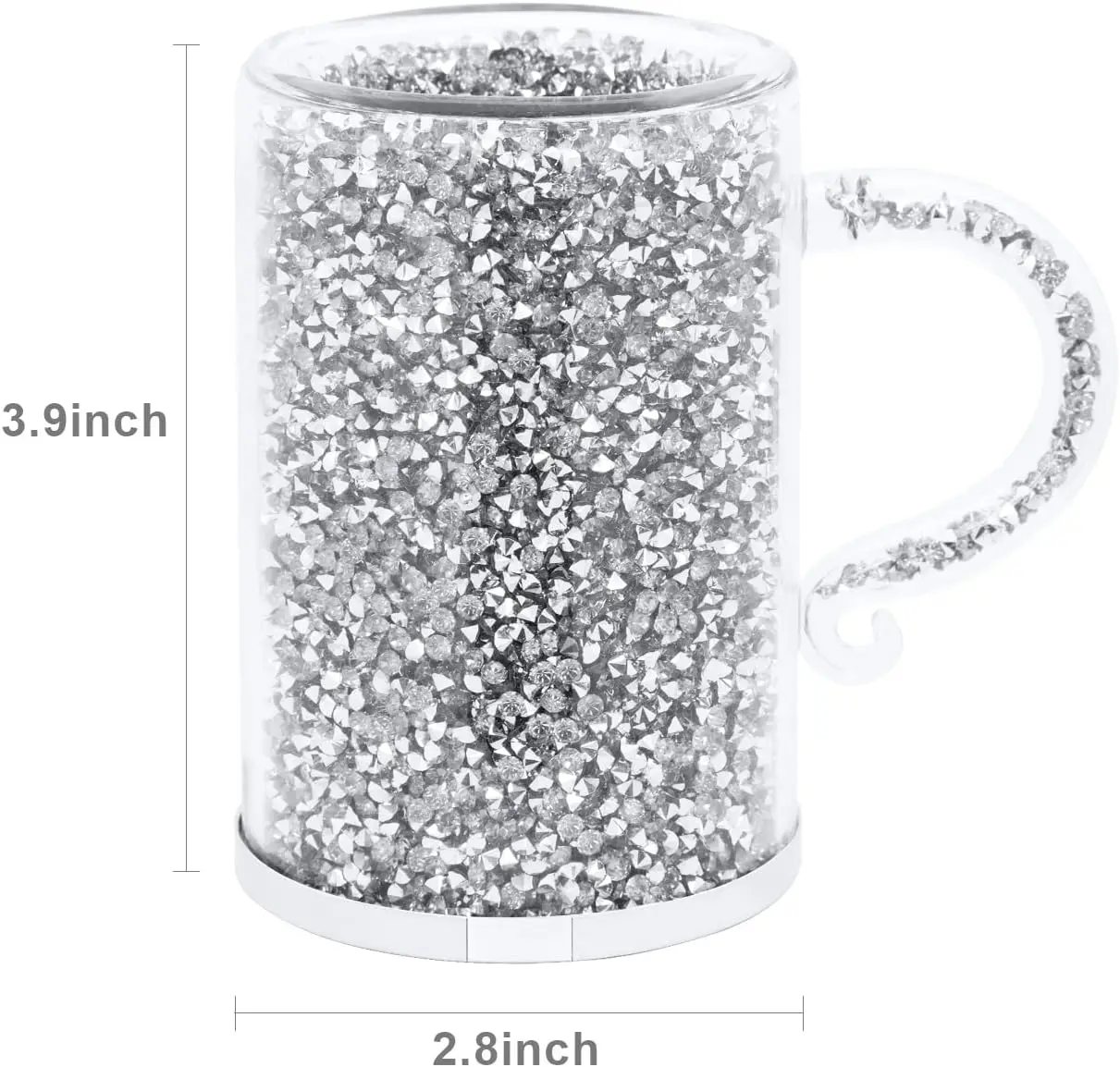 Crystal Glass Coffee Mug Set of 6 with Handle 6oz Sparkle Crushed Diamond Cups Double Layer Heat Insulation Vacuum Glass Mugs