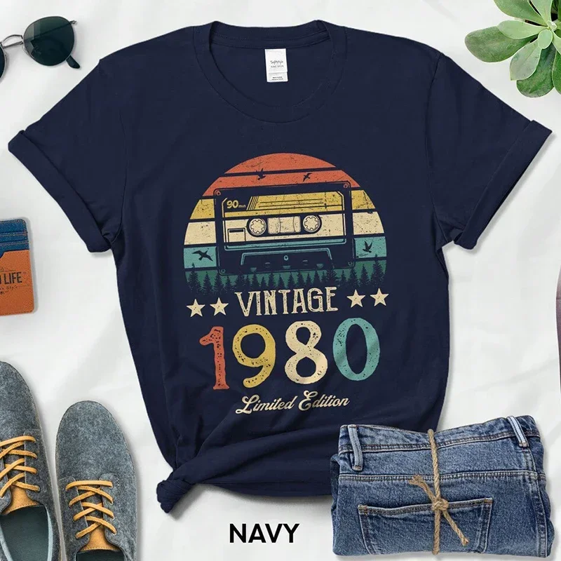 Magnetic Tape Vintage 1980 Limited Edition Woman Tshirts Retro 45th 45 Years Old Birthday Party Gift Femme T Shirts  Fashion