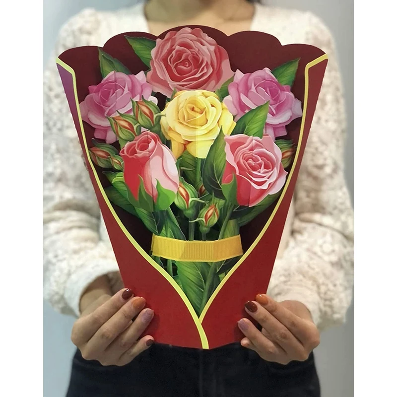 Paper Popup Cards, Rose Flower Bouquet 3D Popup Greeting Cards For Mom Mothers Day Greeting Cards All Occasions