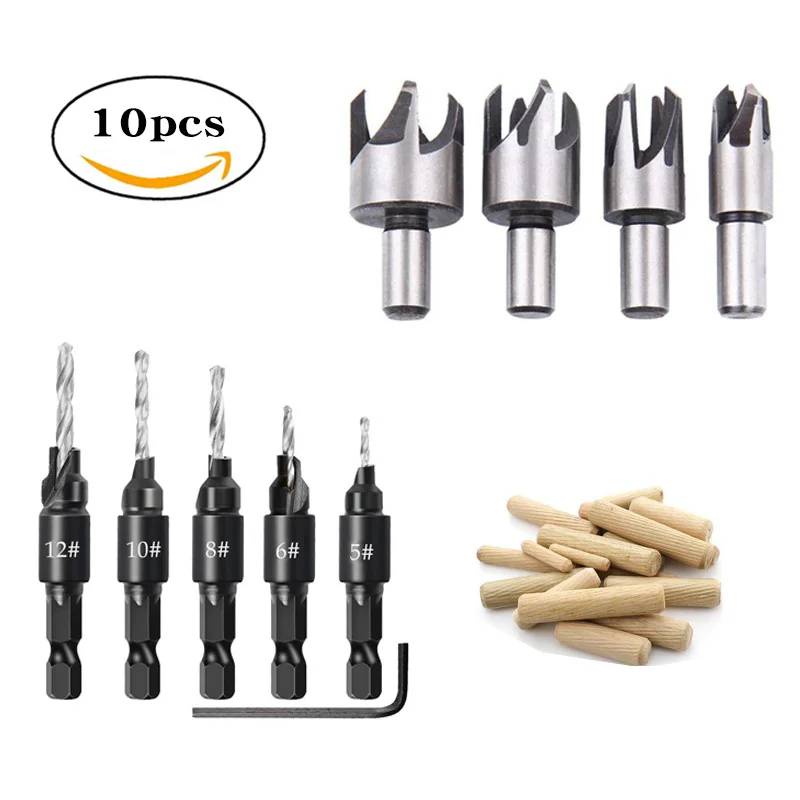 5pcs Countersink Drill Woodworking Drill Bit Set Drilling Pilot Holes For Screw Sizes #5 #6 #8 #10 #12