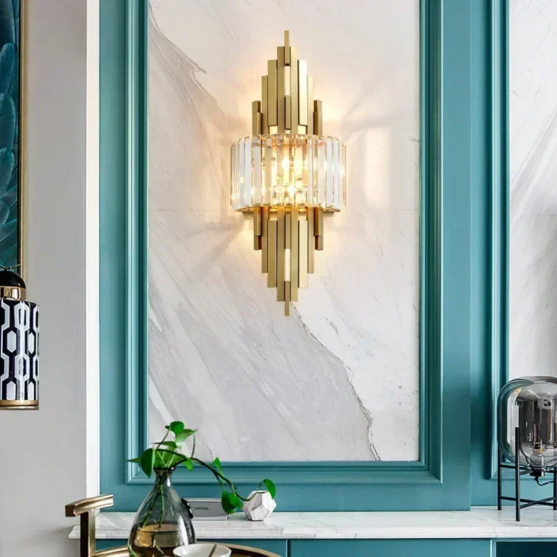 Modern luxury crystal wall lamp golden creative living room bedroom hallway study home decoration living room lighting light