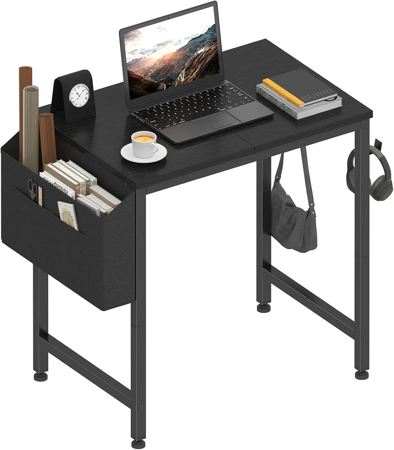 

Компактный стол для небольших помещений, 24-дюймовый детский мини-стол для учебы и письма с сумкой для хранения и крючками для наушников, современный черный