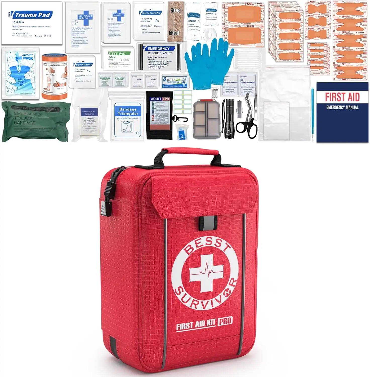 

265-Piece First Aid Kit with Labeled Compartments for Trauma, Car, Camping, Boats, Hurricanes & Outdoor Emergencies