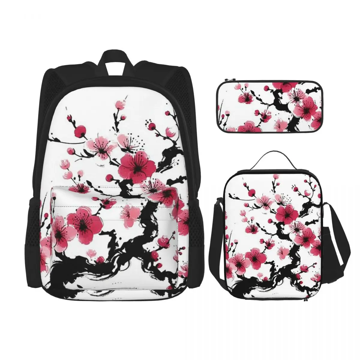 

Sakura Tree Cherry Blossom Floral Flower Backpacks Kids Bookbag School Bags Rucksack Lunch Bag Pen Bag Three-Piece Set