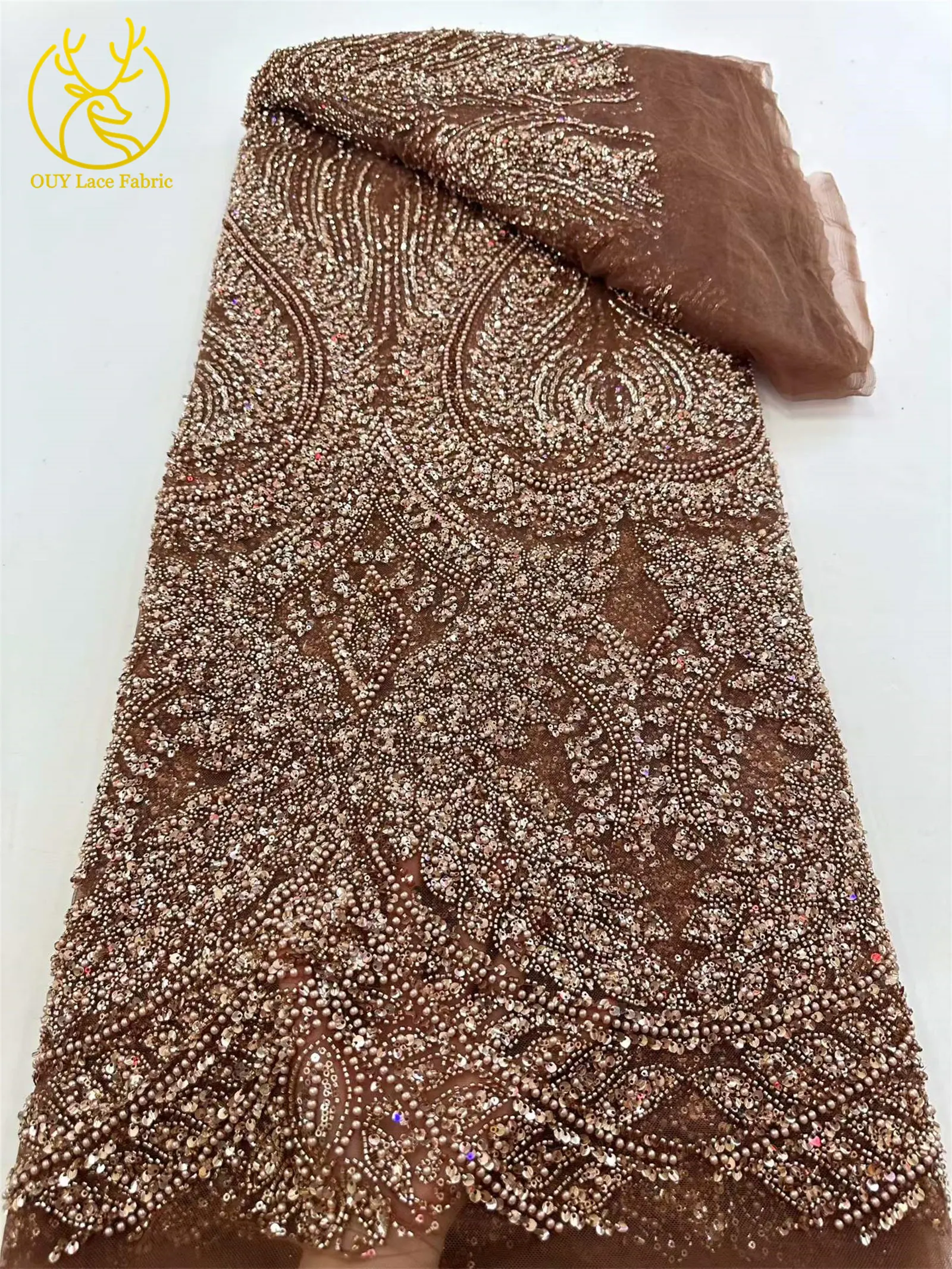Afrikanischer Brautkleid-Spitzenstoff 2026, französische Pailletten-Spitze, 5 Yards, nigerianische Stickerei, Hochzeits-Mesh-Spitze für Partykleider und Näharbeiten – Detail 12