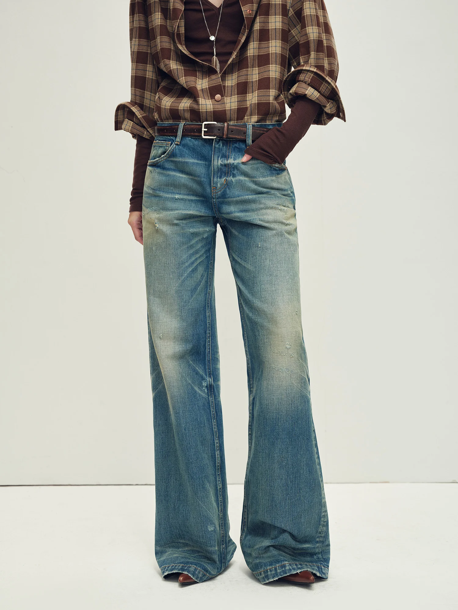 

Low Waist Flared Jeans Women's Casual Waed Denim Pants Stand Fit Micro Stretch Non-Fade Autumn Season Ladies Jeans