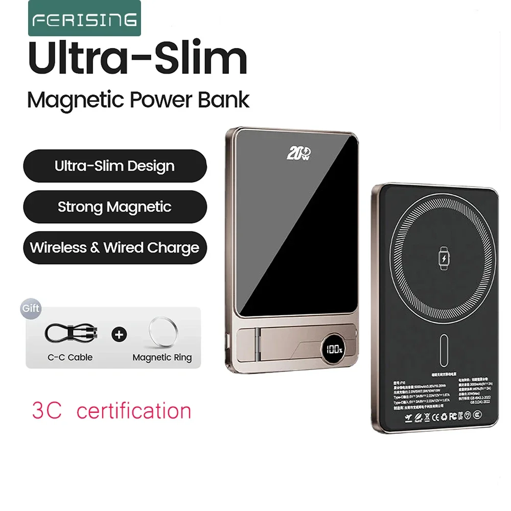 

Сертификация CCC 10000 мАч Power Bank для MagSafe Магнитный беспроводной кронштейн для быстрой зарядки аккумулятора 20 Вт для IPhone Samsung Xiaomi