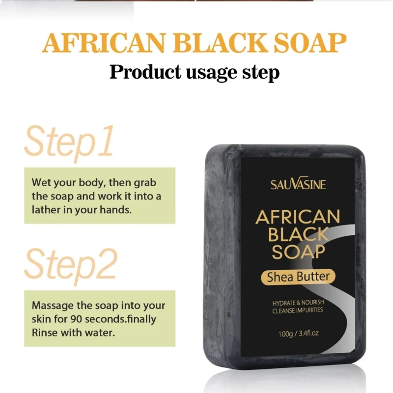 Natural African Black Soap Organic Soap Bars Hand Soap Face Soap Cleanser Nourishing Triple Milled Soap for Women Dropshipping