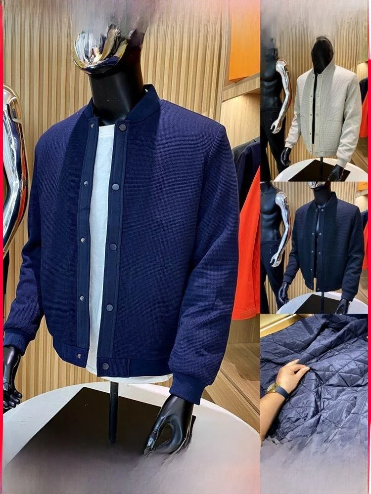 

Thiened Cotton Interlined Wfle Fabric Jaet Autumn Winter Men's Faion Simple Baseball Collar Coat Stand Fit Long Sl...