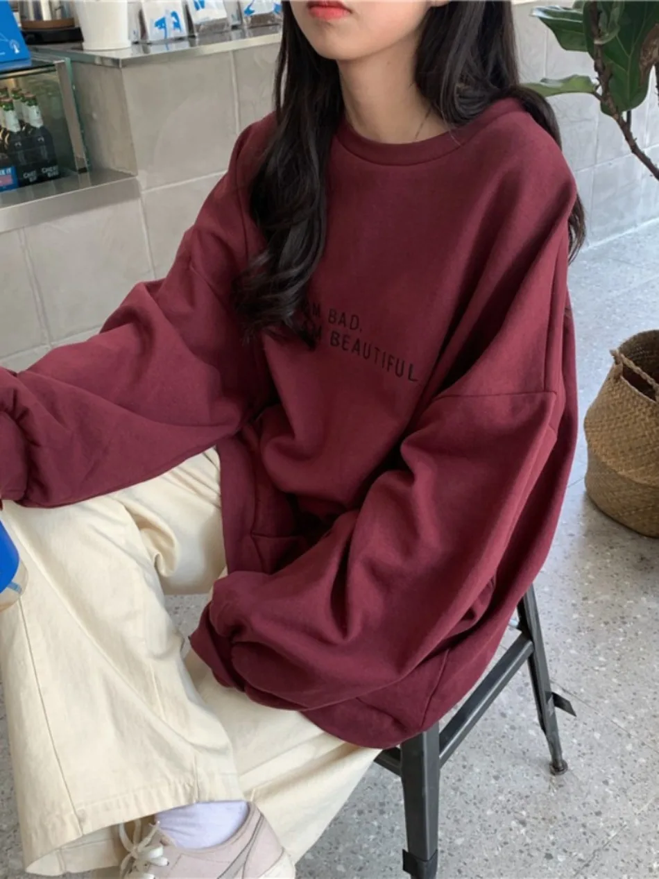 Neuer Herbst-Komfort- und Casual-Minimalistischer Buchstaben-Studentenpullover, lockerer und dünner Langarm-Hoodie für Damen – Detail 4