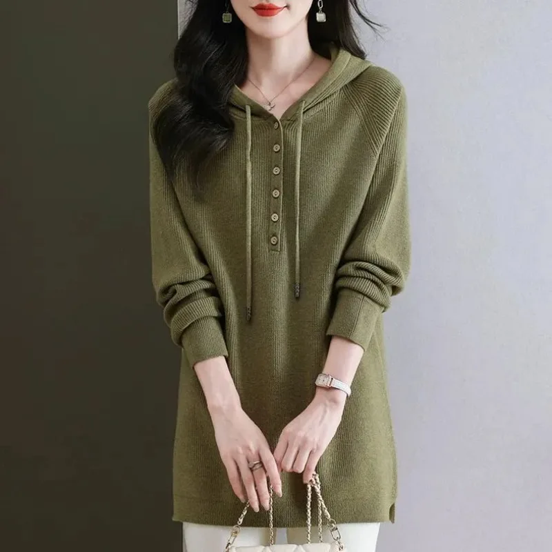 

Fashionable Mid-length Hooded Sweatshirt Women's Top Coat Autumn and Winter Loose Outer Sweater Sweater