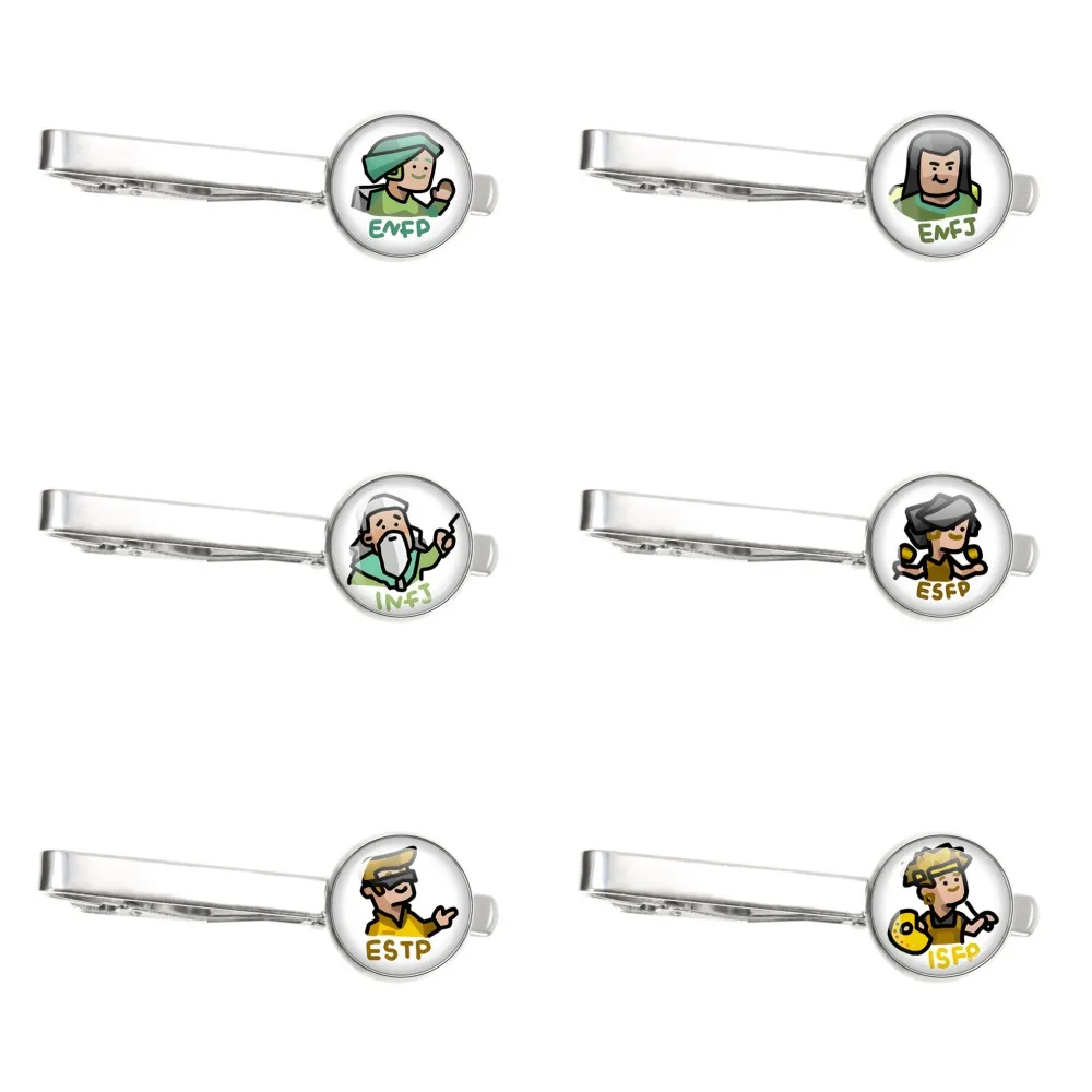 MBTI Personality Types 16 PsychologyTie Clips for Men Necktie Shirts Tie Pin for Wedding Ceremony Tie Clip Man Accessories Gift