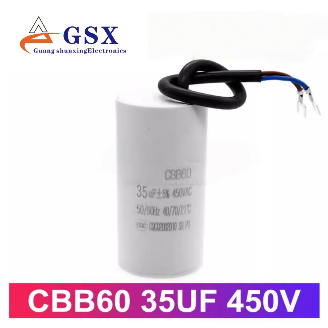 CBB60 35UF starting capacitor for water pump/air compressor/crane/air pump/car washer, 450V operating capacitor