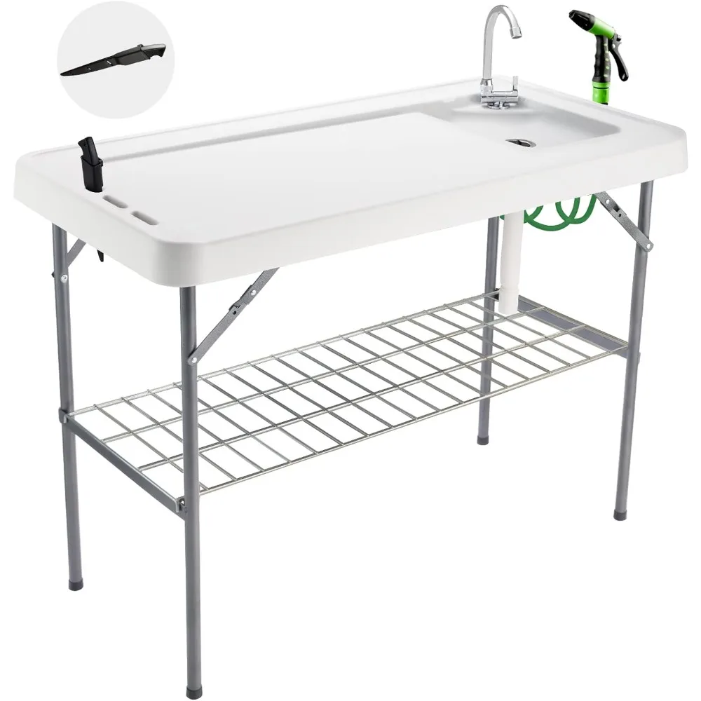 

Folding Fish Cleaning Table Portable Camping Sink Table with Faucet Drainage Hose & Sprayer Outdoor Fish Fillet Cleaning Station