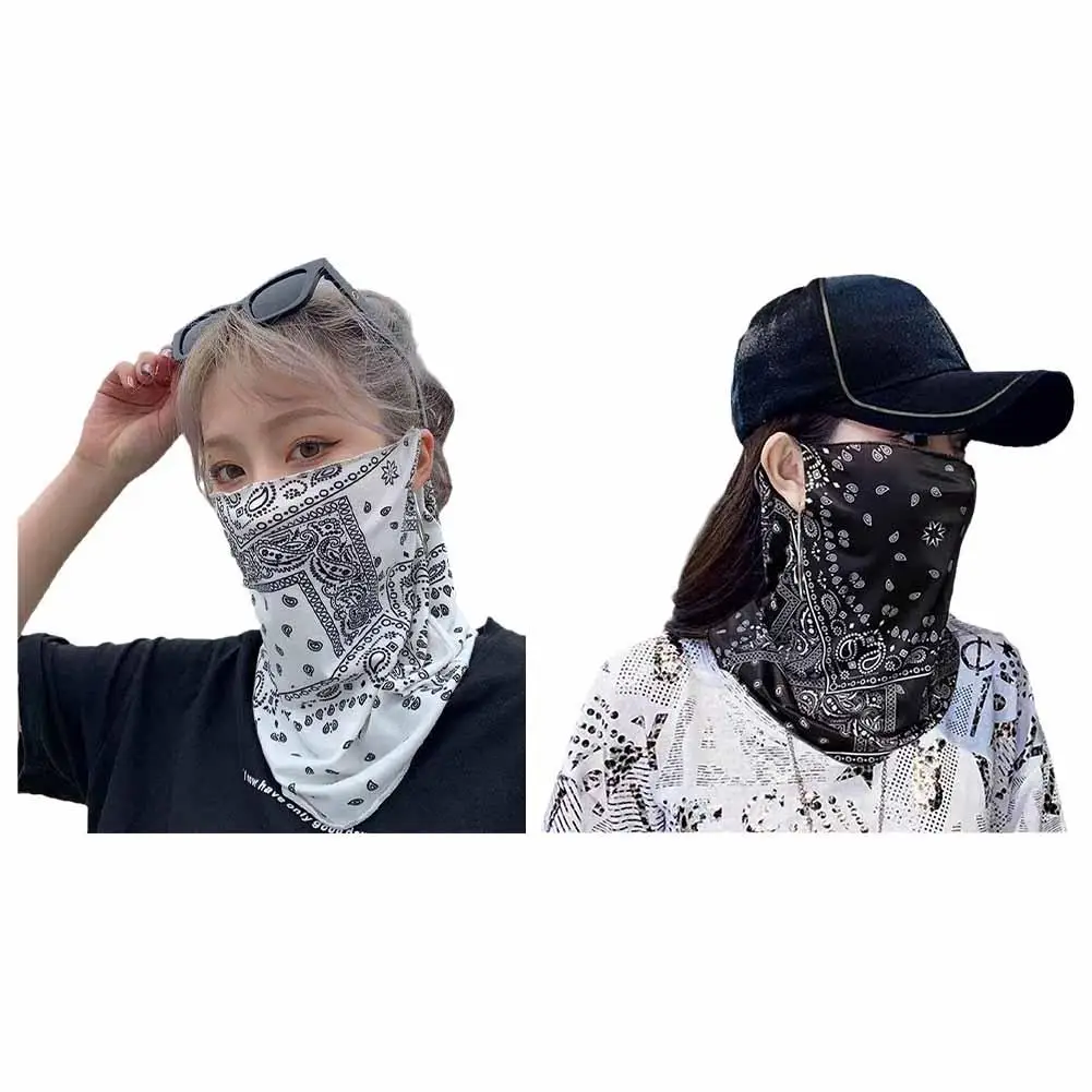 Masker tabir surya motif Punk Pria Wanita, syal Bandana bersepeda luar ruangan Hip Hop syal telinga pelindung UV leher wajah musim panas