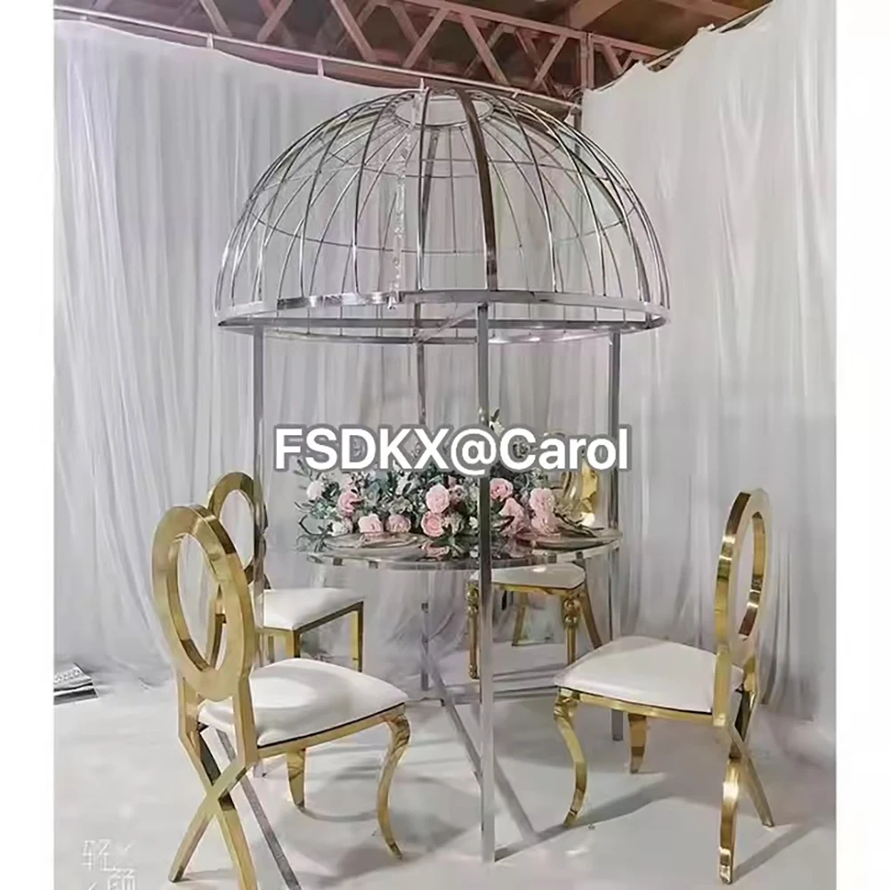 

Stainless steel restaurant bride and groom umbrella birdcage dining tables