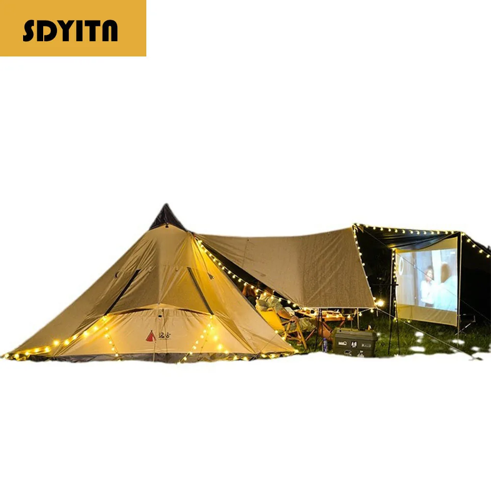 

Portable Pyramid Camping Tent with Extendable Canopy Windproof Glamping Tent Teepee Indian Tent, Ideal for Family Caming