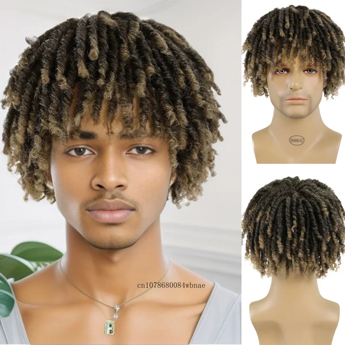 

Короткие дреды, синтетические парики для чернокожих мужчин, светло-коричневый мужской парик с эффектом омбре, косички, афро вьющийся парик, повседневная вечеринка, термостойкий