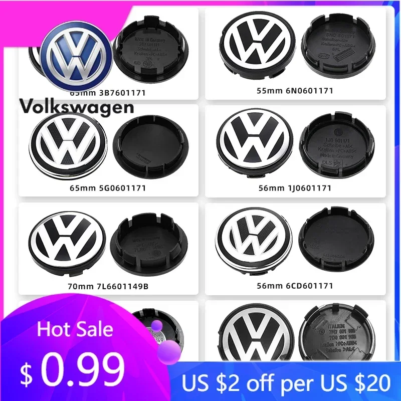 

2026 Hot Emblems For VW Volkswagen Jetta MK5 Golf 4Pcs 56/65/66mm Car Wheel Center Hub Caps Cover Replacement Accessories For Vo