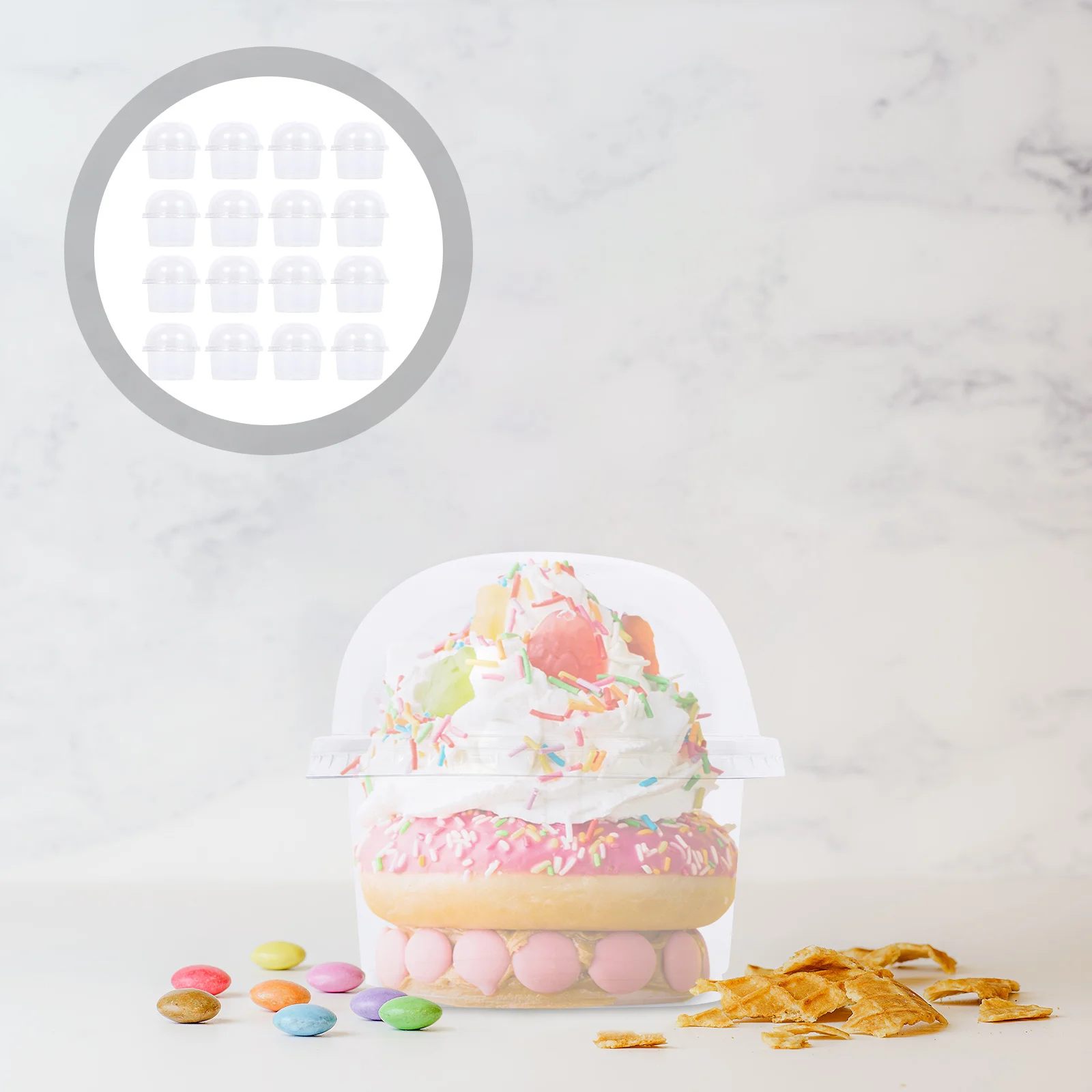 

Disposable Salad Cup 250ml 50 100pcs Transparent Plastic Dessert Bowl with Dome Lid for Home Cafe DIY Use