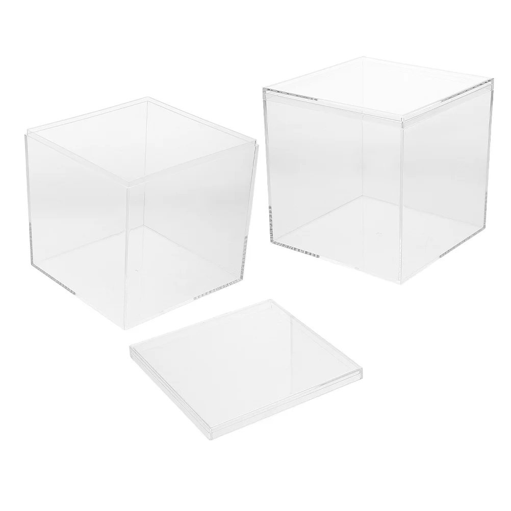 

2pcs Wedding Favors Clear Square Display Box Plastic Storage Container For Candy Jewelry Party Celebration Small Boxes With Lids