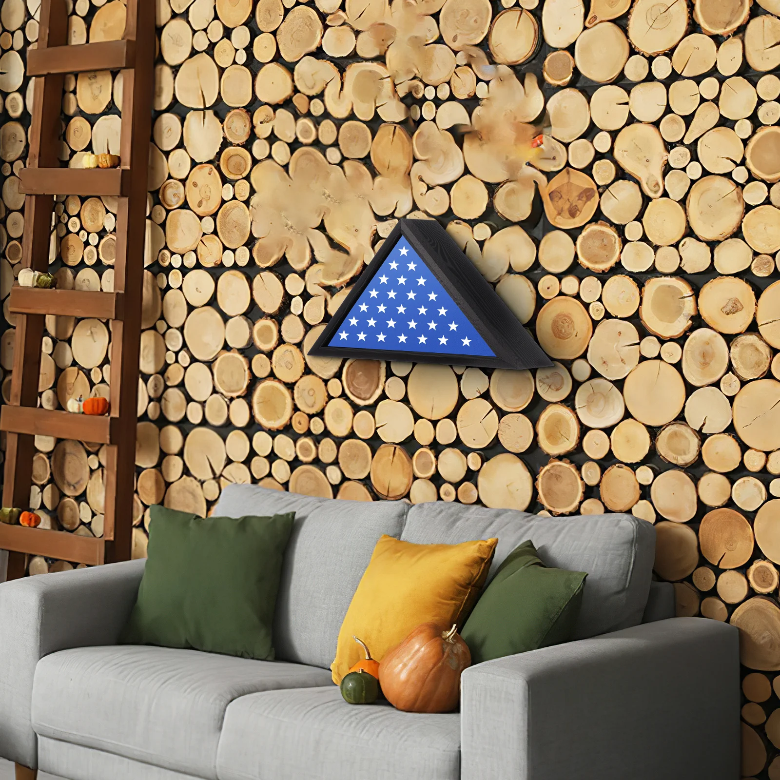 

Wood Flag Case with Unique Triangle Shape Flag Container for Indoor Display in Living Room Bedroom Wall Decorative Use