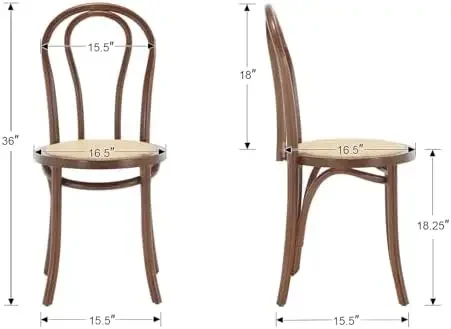 Vintage Dining Chairs Set of 2, Thonet Soild Wood Rattan Dining Room Chairs Armless French Country Kitchen Chairs