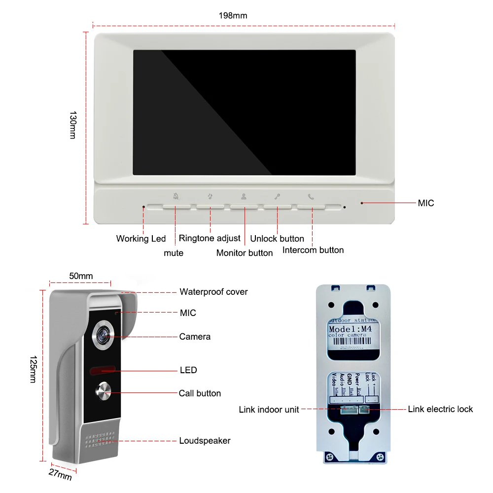 Imagem -03 - Wired Video Intercom em Casa Privada Polegada Visiophone Painel de Chamadas 700tvl Câmera hd Campainha Home Video Door Phone