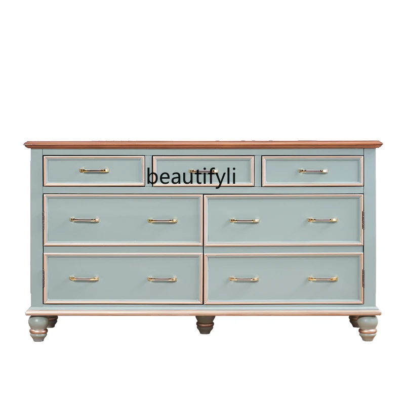 

American-Style 7-Drawer Cabinet Solid Wood Drawer Painted Hallway Storage Cabinet Bedroom High TV Cabinet