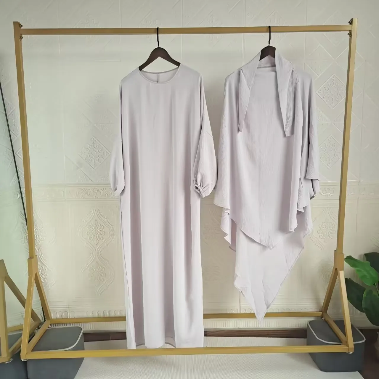 Long Hijab Khimar and Abaya Set 2 Piece Matching Muslim Women Dress Ramadan Eid Prayer Clothes Niqab Islam Dubai Jilbab Djellaba