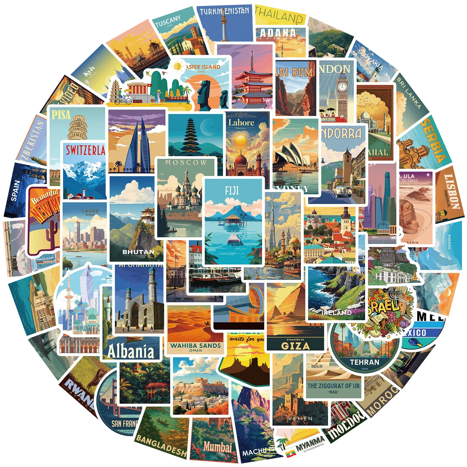 

50/100PCS World Architecture Attraction Stickers Cartoon Waterproof Graffiti Decal Kids Toy Gift DIY Laptop Decorative Stickers