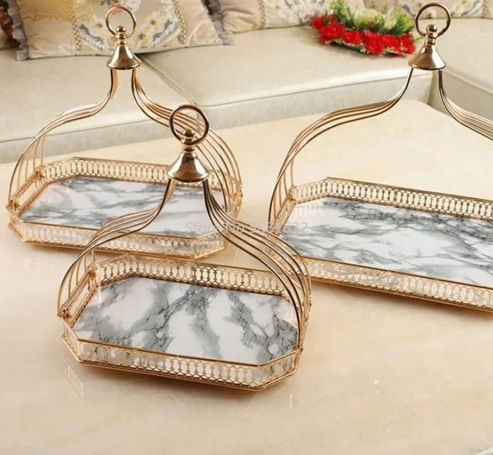 Luxury Home Decorations Ornaments Metal Mirror Storage Tray Crystal Glass Jewelry Serving Trays Food Tray for Kitchen Supplies