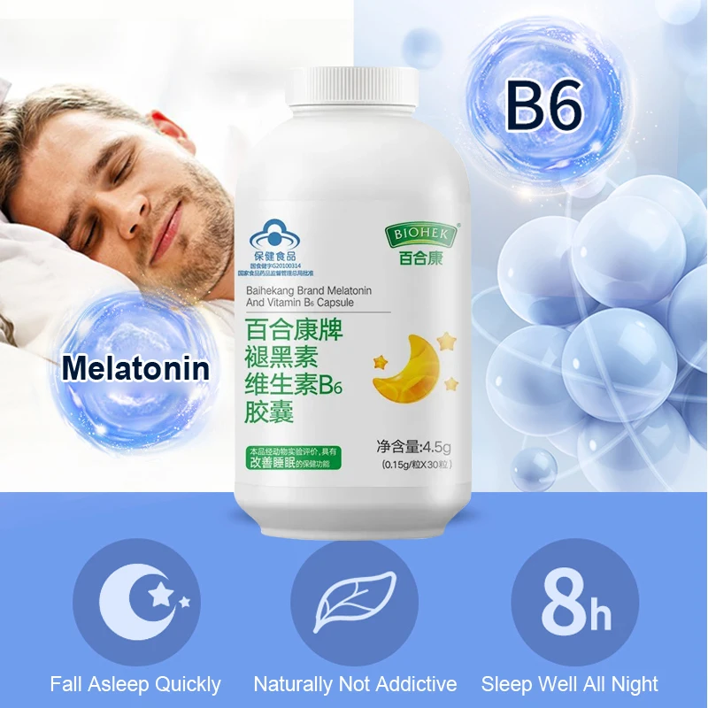 1 Bottle 30pills Melatonin Capsule Sleep Aid Improve Nighttime Sleeping Add Vitamin B6