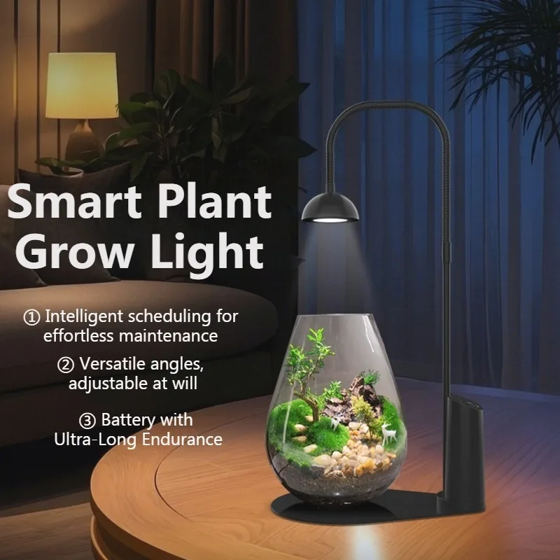 Plant Light Moss Terrarium Light, USB Rechargeable Full Spectrum Plant Lamp with Auto Timer To Boost Growth, Long Lasting