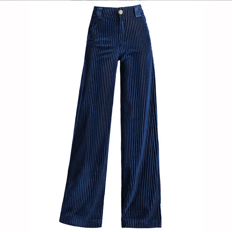 الكورية الخريف الشتاء موضة Pleuche السراويل المستقيمة الجديدة الصلبة كل مباراة المرأة مرونة عالية الخصر فضفاضة واسعة الساق بنطلون ZT376