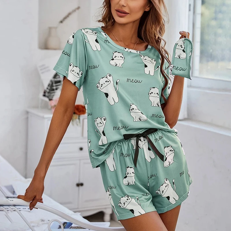 Dames Loungewear Casual Schattige Nachtkleding Korte Mouw Ronde Hals T-Shirt En Korte Broek Pyjama Set Nachtkleding Lounge Tweedelig