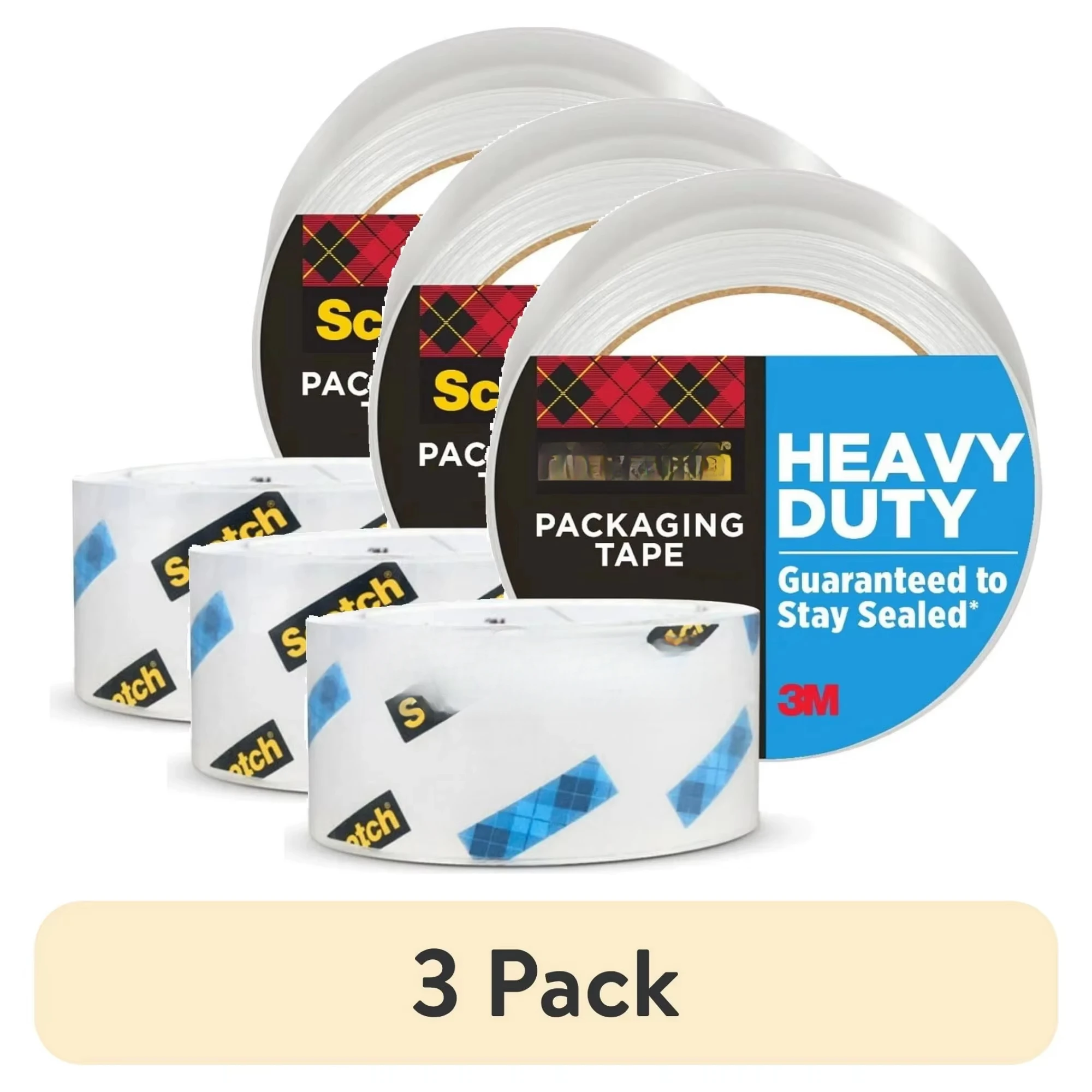 (3 عبوات) شريط تغليف عالي التحمل، 1.88 بوصة × 54.6 ياردة، شفاف، 1 لفة