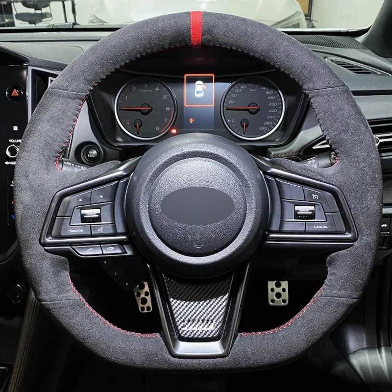 Alcantara Steering Wheel Cover Real Leather Red Thread Car Steering Wheel Wrap Car Accessoires for Subaru WRX STI 2022-2024