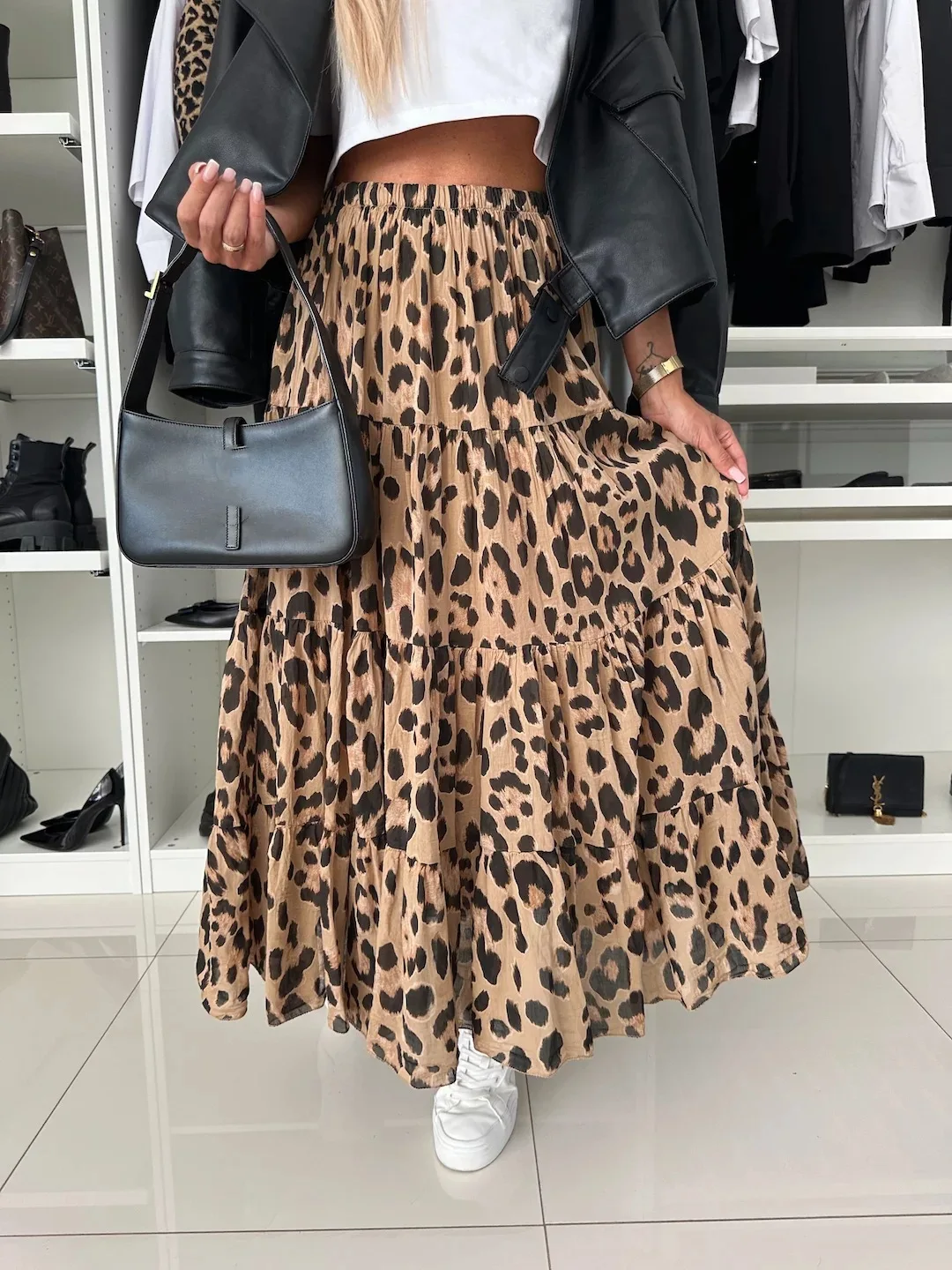 Trendy Leopard Print Skirt Women Spring Autumn New Fashion Casual Folds Vacation Style A-line Skirts Ladies Commuting Clothing