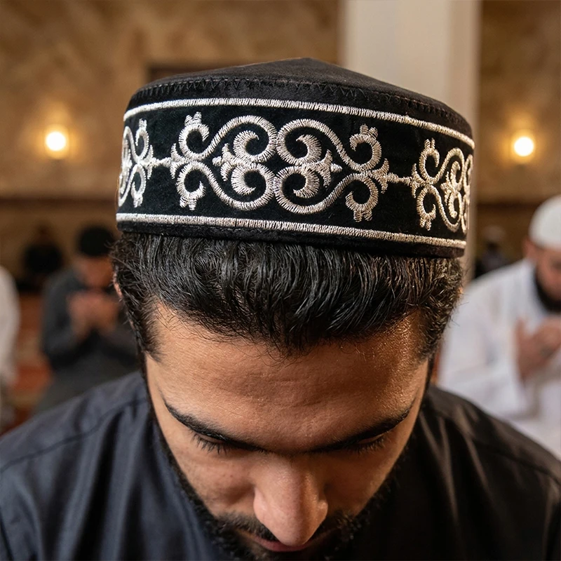 Handmade Embroidery Kufi Cap Kazakh Style Skull Cap for Men Women Muslim Party Stage Performance Dance Hat